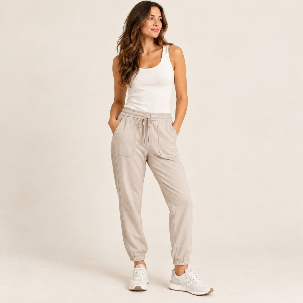 Athleta Farallon Jogger Womens 6 Beige Cotton Stretch Utility Athleisure Pants